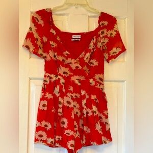 Urban Outfitters Orange Red Floral Romper